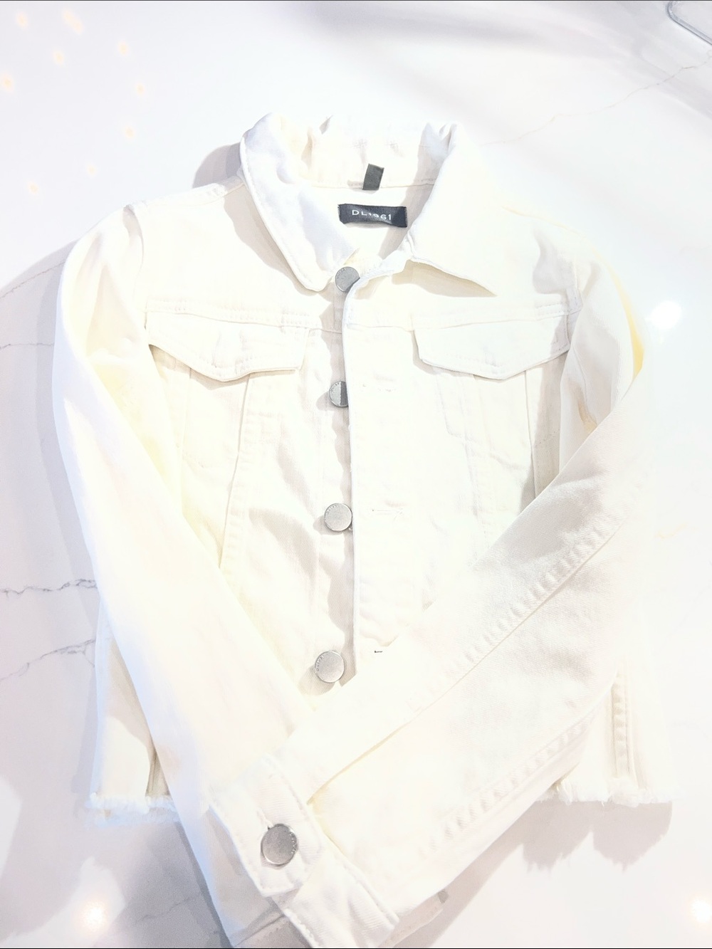 DL1961 Girls White/Off White Denim Jacket with Button Front (size S)